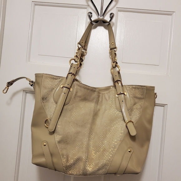 Adrienne Vittadini Beige and goldtone Tote Patent Leather/Suede Combo - Picture 7 of 11
